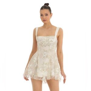 Lucy in the Sky: Floral Sequin Tulle Dress in White Brand New Size: S White